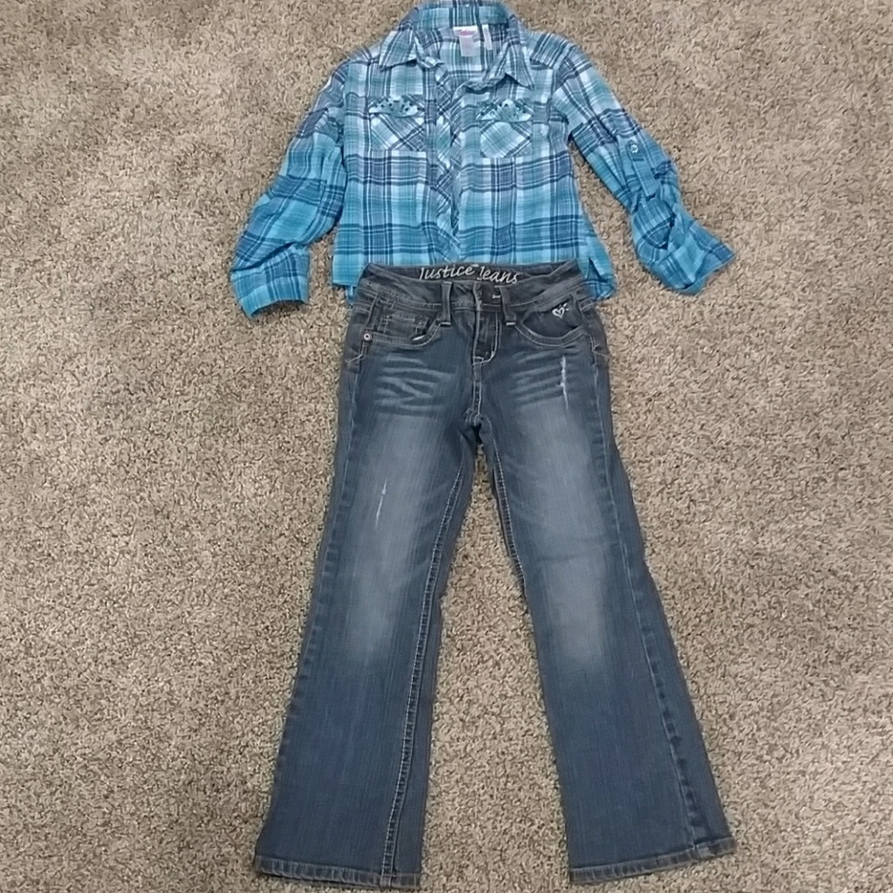 Girls size 7 jeans and cute shirt